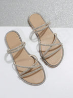 Minimalist, lightweight, open-toe, summer, new arrivals, crisscross design, glass rhinestones, women's, outdoor, beach, dual-purpose sandals