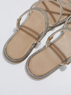 Minimalist, lightweight, open-toe, summer, new arrivals, crisscross design, glass rhinestones, women's, outdoor, beach, dual-purpose sandals