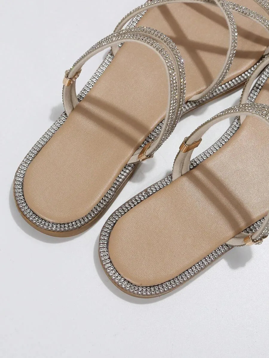 Minimalist, lightweight, open-toe, summer, new arrivals, crisscross design, glass rhinestones, women's, outdoor, beach, dual-purpose sandals