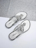 Summer Elegant Flat Sandals and Flip-Flops with Rhinestone Accents