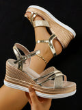 New Summer Women's Chunky-Heeled Sandals, Bohemian Style, Sexy Rhinestone Design, Comfortable and Lightweight, Height-Enhancing, Beach Sandals